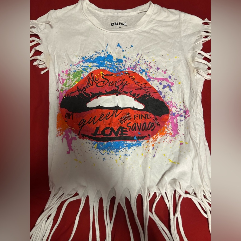 On Fire White Tee with Colorful Graphic